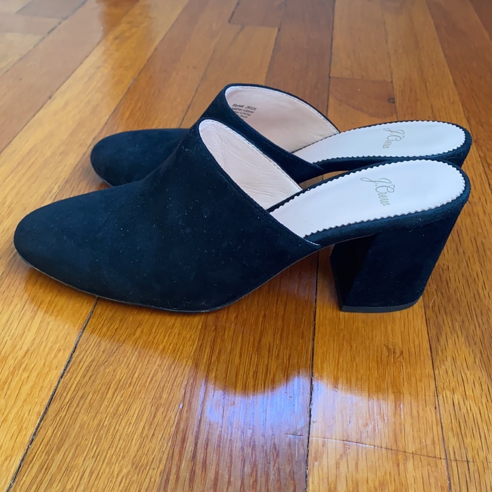 J. Crew High Block Heel 3” Mule Black Suede Slip-on Women’s Size 6.5